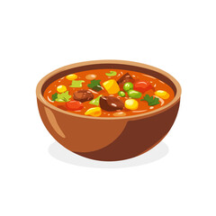 2D flat vector illustration of a Goulash Soup in icon style, isolated on white background