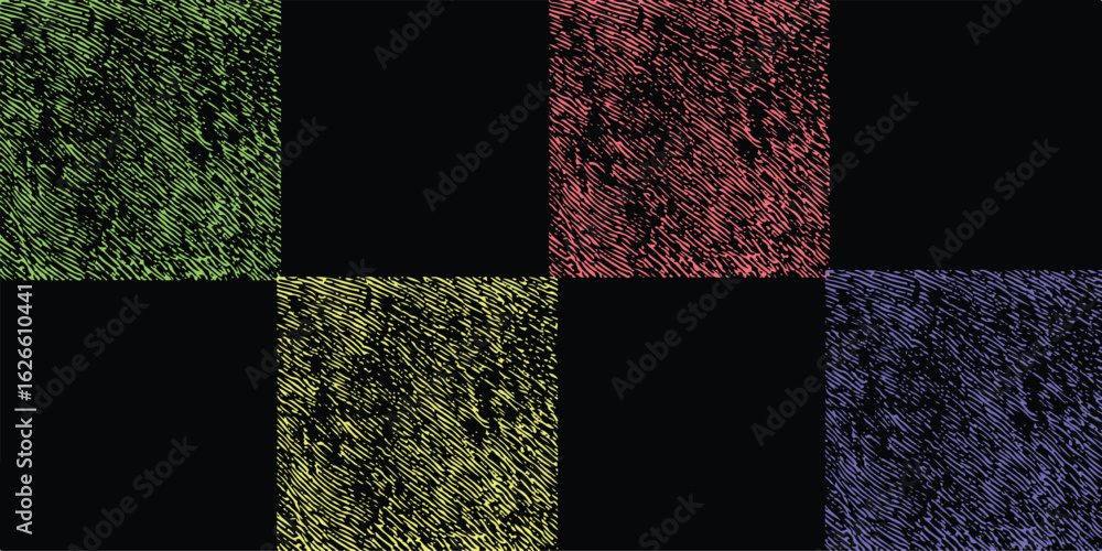 Poster abstract geometric composition with colorful texture and black backgrounds in square shapes, a versa