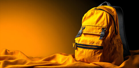 Vibrant Yellow Backpack on Textured Fabric with Orange Gradient Background for School Supplies