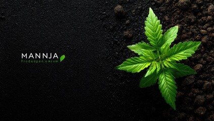 Freshly sprouted cannabis seedling in dark soil