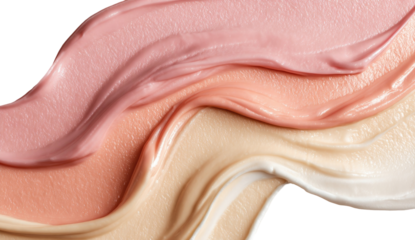 Three swirled layers of soft, creamy makeup textures in varying shades of peach, beige, and ivory