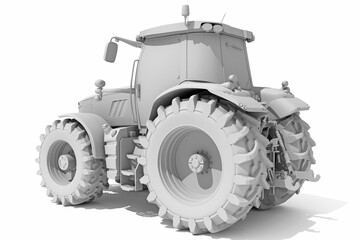 Farm Tractor in Clay Style Render on White Background 3D Rendering