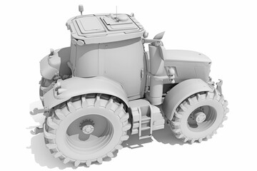 Farm Tractor in Clay Style Render on White Background 3D Rendering