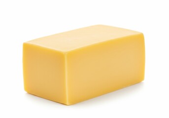 Block of cheddar cheese, smooth surface, isolated on white background, studio shot