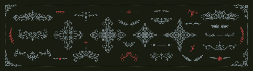 Vintage нand drawn delicate frames, floral design elements, calligraphic swirls, corners. Vector illustration for wedding invitation, greeting card, restaurant menu, logo, certificate, label, banner