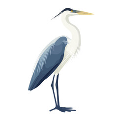 Flat 2D Heron illustration, vector graphic in icon style, on white background