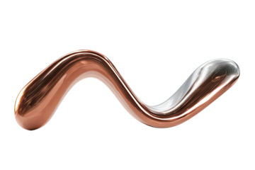 Abstract metallic form, a smooth, flowing shape in copper and silver tones, curves and undulates