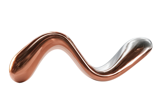 Abstract metallic form, a smooth, flowing shape in copper and silver tones, curves and undulates