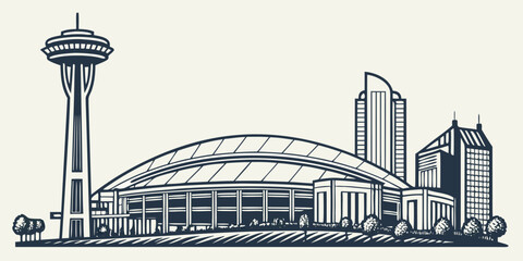 Texas City Vector: Arlington's Globe Life Field, AT&T Stadium & Downtown