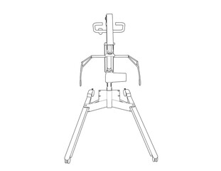Patient Lift Wireframe Technical Drawing: Line Art Schematic for Medical Hoist and Mobility Aid Design. Crucial for Healthcare, Home Care, Assisted Living, ensuring safe Patient Transfer and