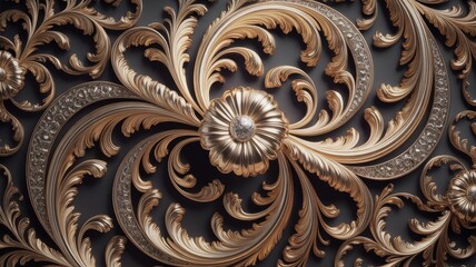 Ornate swirling metallic floral pattern gold