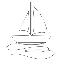 Sailboat ship continuous one line drawing vector illustration