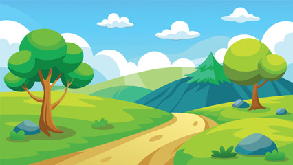 Obraz premium Cartoon landscape with winding path and rolling hills