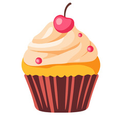 Cupcake, flat style 2D vector image, isolated on a white background