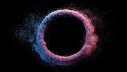 Abstract circular frame of pink and blue powder