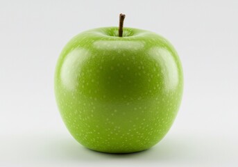 Crisp Granny Smith Apple with Stem on White Background, Studio Lighting