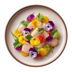 Fresh Snapper Ceviche with Passion Fruit and Chili Garnish on a Decorative Plate