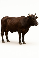 Brown cow standing on white background