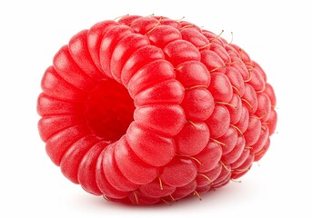 Perfectly Lit Raspberry Close-Up on White Background Showcasing Berry Texture
