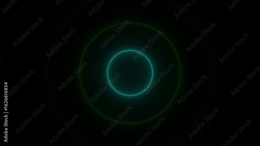 Poster glowing neon circle radio waves looping animation. searching process in futuristic interface radio w