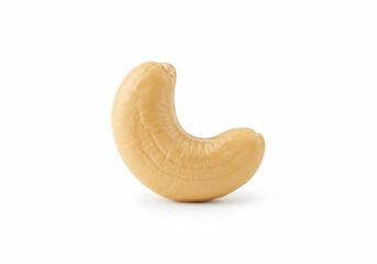 Single cashew nut, creamy texture, isolated on a clean white background