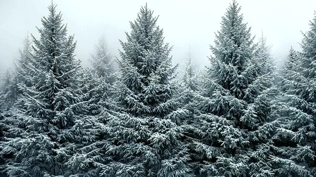 Magical Winter Wonderland Snow-Covered Fir Trees in Forest Landscape