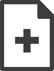 Dark grey document icon with plus symbol file paper