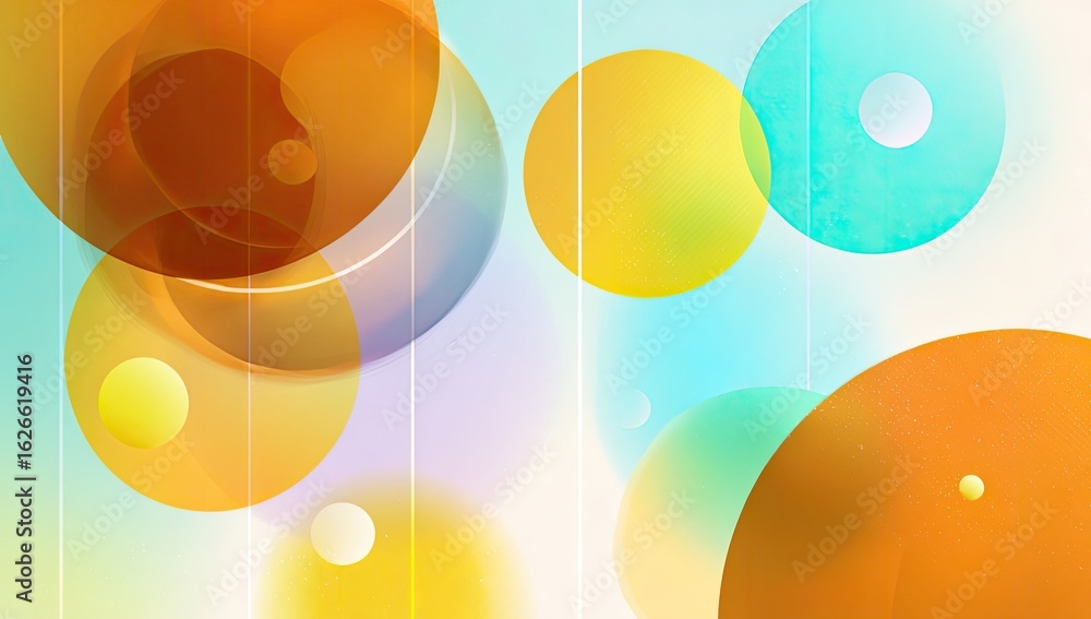 Poster abstract design with layered circles in warm and cool tones