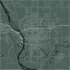 Map of Bismarck in North Dakota in a smooth dark style. Contains layered vector with roads water, parks, etc.