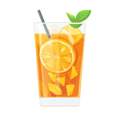 Peach Iced Tea, flat style 2D vector image, isolated on a white background