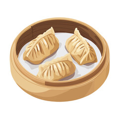 Flat 2D Steamed Dumplings illustration, vector graphic in icon style, on white background