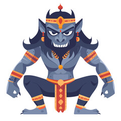 2D flat vector illustration of a Rakshasa in icon style, isolated on white background