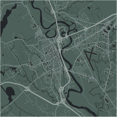 Map of Concord in New Hampshire in a smooth dark style. Contains layered vector with roads water, parks, etc.