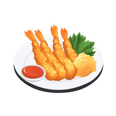 2D flat vector illustration of a Tempura in icon style, isolated on white background