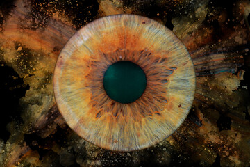 human eye iris on painted background