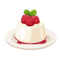2D flat vector illustration of a Panna Cotta in icon style, isolated on white background