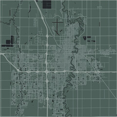 Map of Fargo in North Dakota in a smooth dark style. Contains layered vector with roads water, parks, etc.