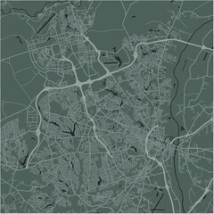 Map of Fayetteville in North Carolina in a smooth dark style. Contains layered vector with roads water, parks, etc.