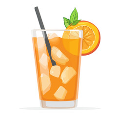 Peach Iced Tea, flat style 2D vector image, isolated on a white background