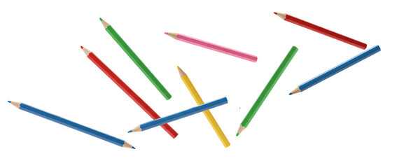 Colorful pencils PNG. Colored pencils falling down for back to school concept PNG. Colored chalk for school and outdoors activities flying isolated. Pencil school supply PNG