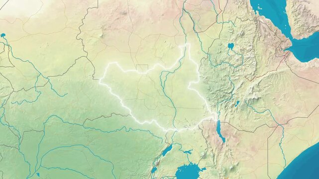 Zoom In On Stylized Map South Sudan