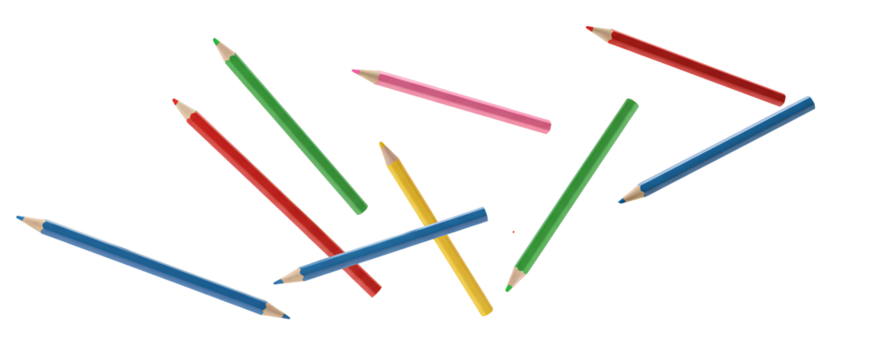 Colorful pencils PNG. Colored pencils falling down for back to school concept PNG. Colored chalk for school and outdoors activities flying isolated. Pencil school supply PNG