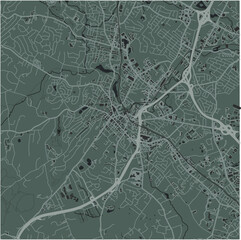 Map of Morristown in New Jersey in a smooth dark style. Contains layered vector with roads water, parks, etc.