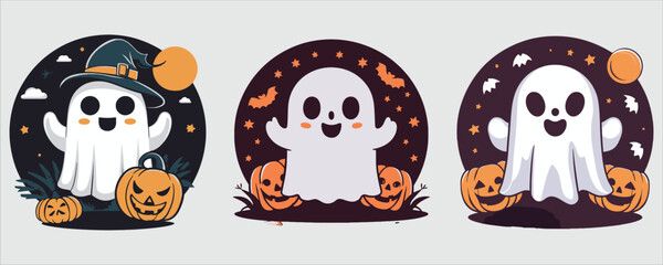 Vector art of cute halloween ghost isolated on white background
