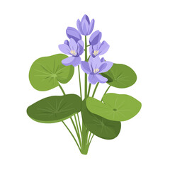 Minimal flat vector of a Water Hyacinth, 2D icon-style illustration on white background