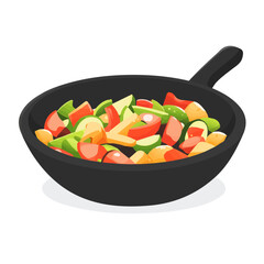 Flat 2D Veggie Stir-fry illustration, vector graphic in icon style, on white background
