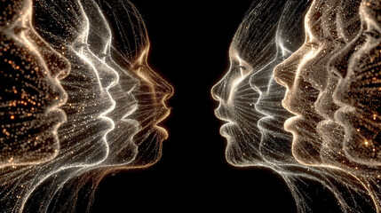 Futuristic Digital Faces: Abstract Light Portraits of Human Connection and Technology