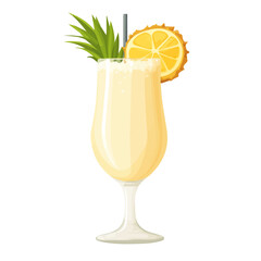 Flat 2D Pina Colada illustration, vector graphic in icon style, on white background