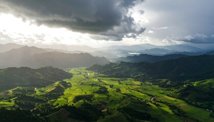 Panoramic mountain valley landscape