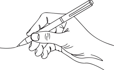 Woman's hand holding a pencil to draw a vector sketch on a paper